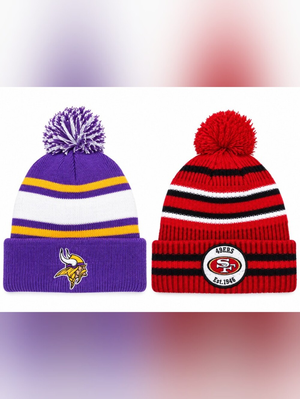 NFL Team Knit Pom Beanies - Purple Vikings and Red 49ers